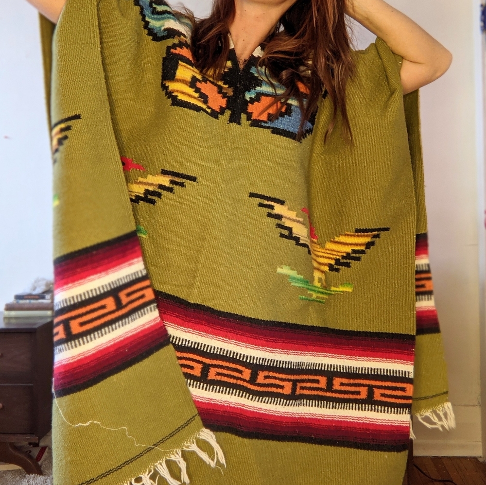 Ojibwa Poncho // Boho Poncho // 70s' Poncho // Hummingbird and Butterfly Poncho